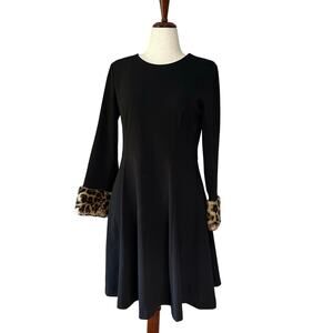 CALVIN KLEIN Women's Animal-Cuff Fit & Flare Dress Size 12